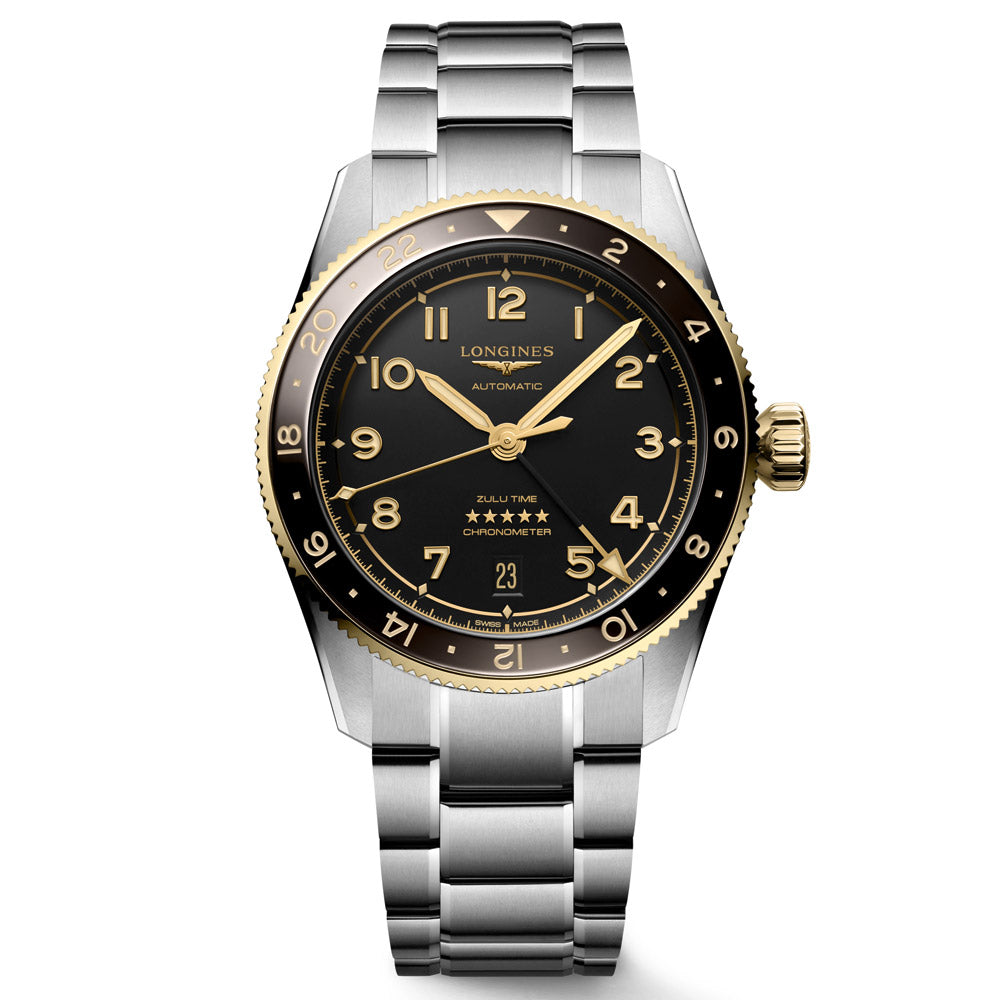 Longines Spirit Zulu Time GMT 39mm Anthracite Dial 18ct Gold Capped Steel Automatic Watch L3.802.5.53.6