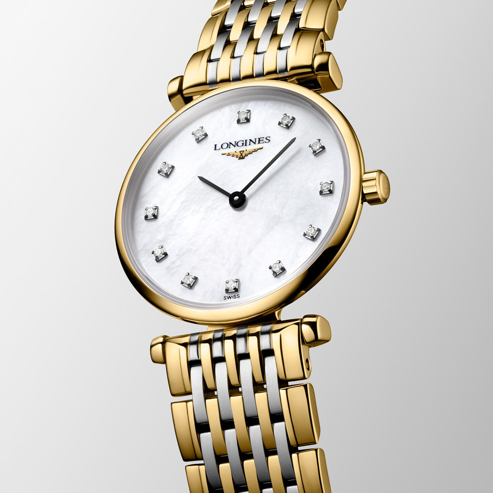 Longines La Grande Classique 24mm MOP Diamond Dot Dial Yellow PVD Steel Ladies Quartz Watch L4.209.2.87.7