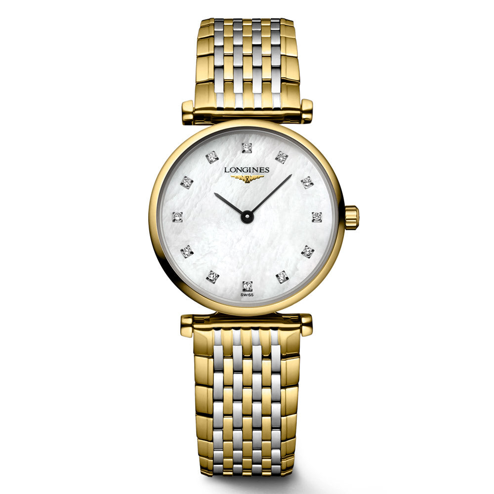 Longines La Grande Classique 24mm MOP Diamond Dot Dial Yellow PVD Steel Ladies Quartz Watch L4.209.2.87.7