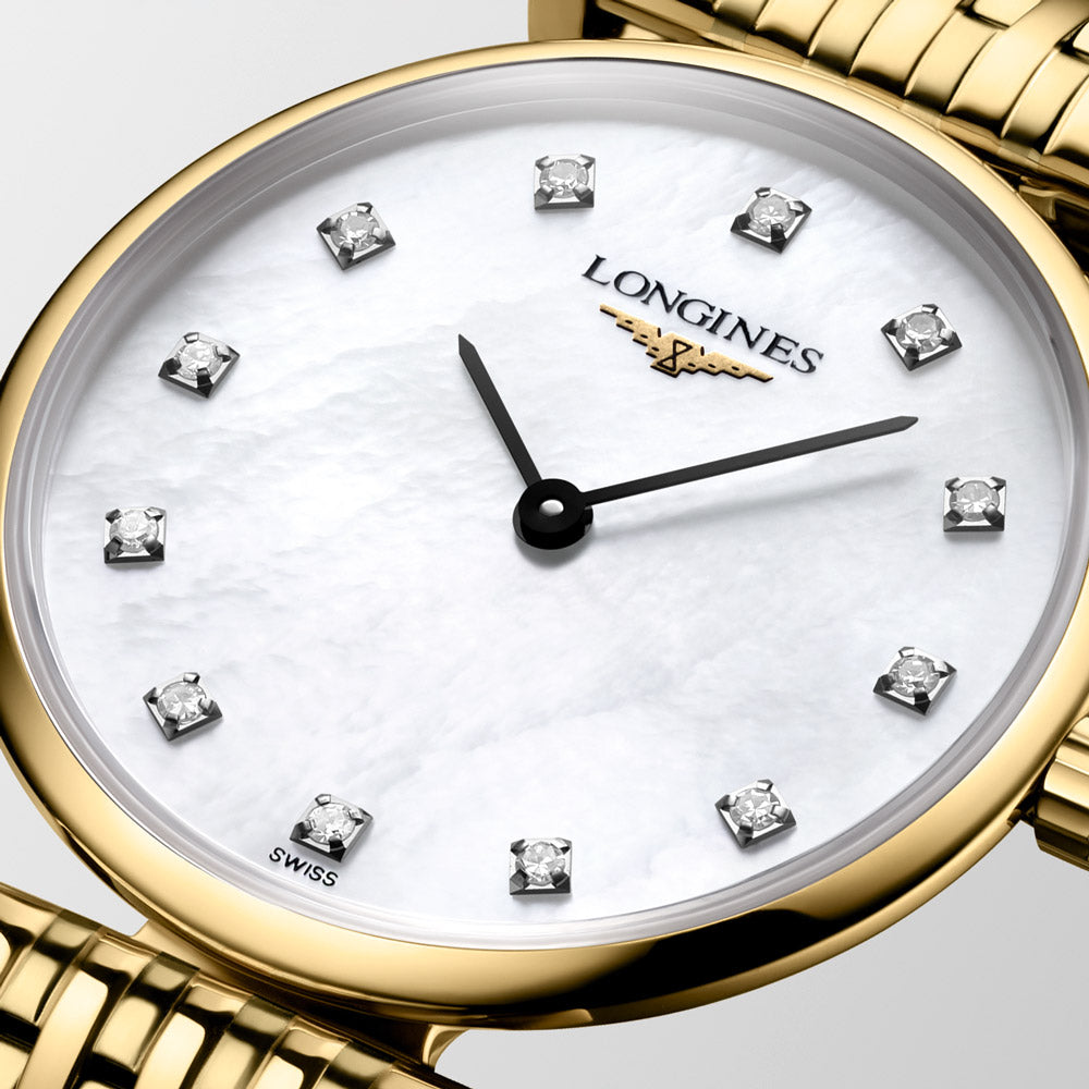 Longines La Grande Classique 24mm MOP Diamond Dot Dial Yellow PVD Steel Ladies Quartz Watch L4.209.2.87.8