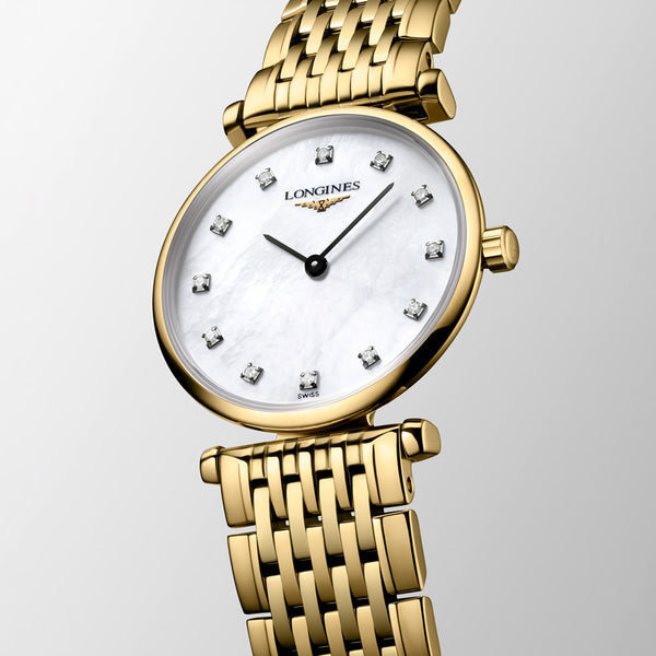 Longines La Grande Classique 24mm MOP Diamond Dot Dial Yellow PVD Steel Ladies Quartz Watch L4.209.2.87.8