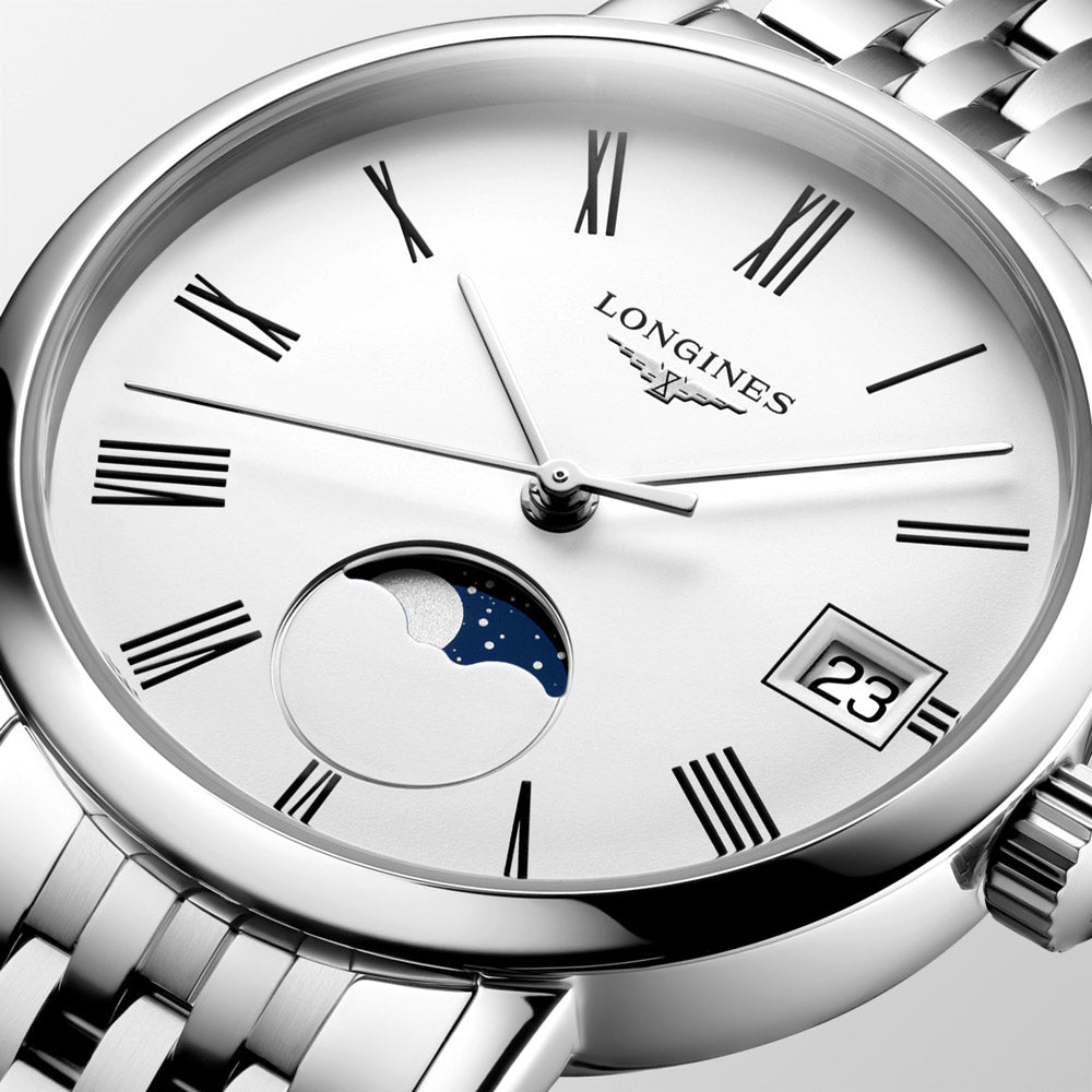 Longines Elegant Collection 30mm White Dial Moon Phase Quartz Ladies Watch L4.330.4.11.6