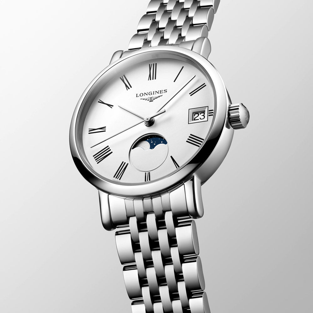 Longines Elegant Collection 30mm White Dial Moon Phase Quartz Ladies Watch L4.330.4.11.6