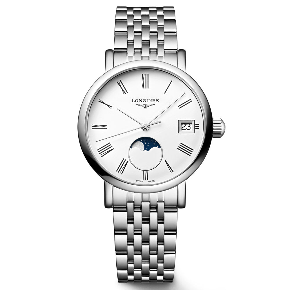 Longines Elegant Collection 30mm White Dial Moon Phase Quartz Ladies Watch L4.330.4.11.6