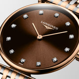 Longines La Grande Classique 29mm Brown Dial Red PVD Steel Diamond Ladies Quartz Watch L4.512.1.67.7