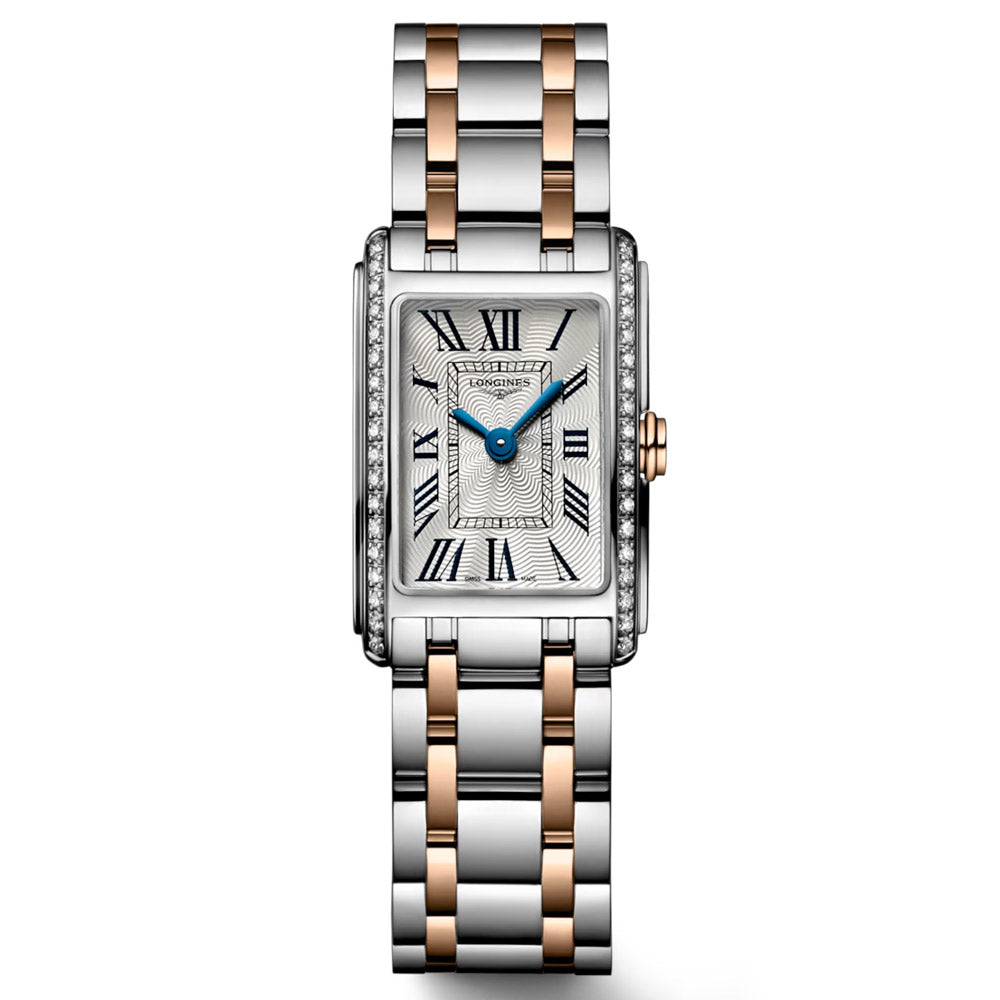 Longines DolceVita Silver Dial 18ct Rose Gold Capped Steel Diamond Ladies Quartz Watch L5.258.5.79.7