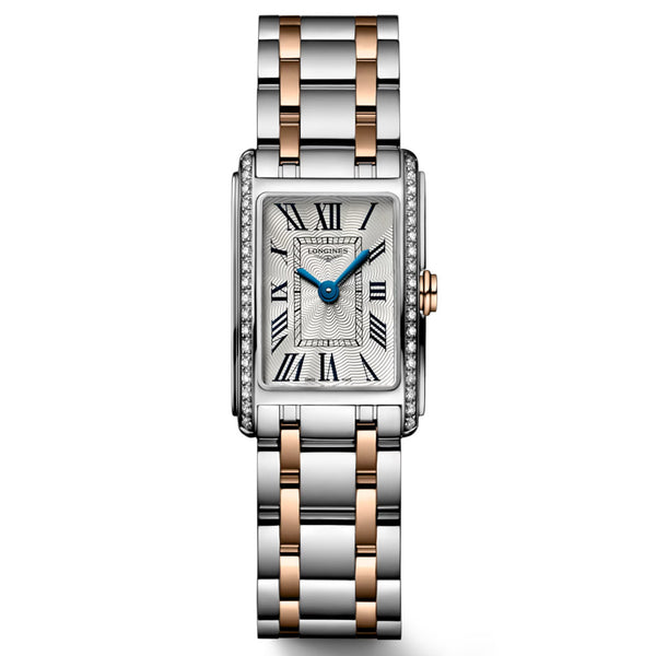 Longines DolceVita Silver Dial 18ct Rose Gold Capped Steel Diamond Ladies Quartz Watch L5.258.5.79.7