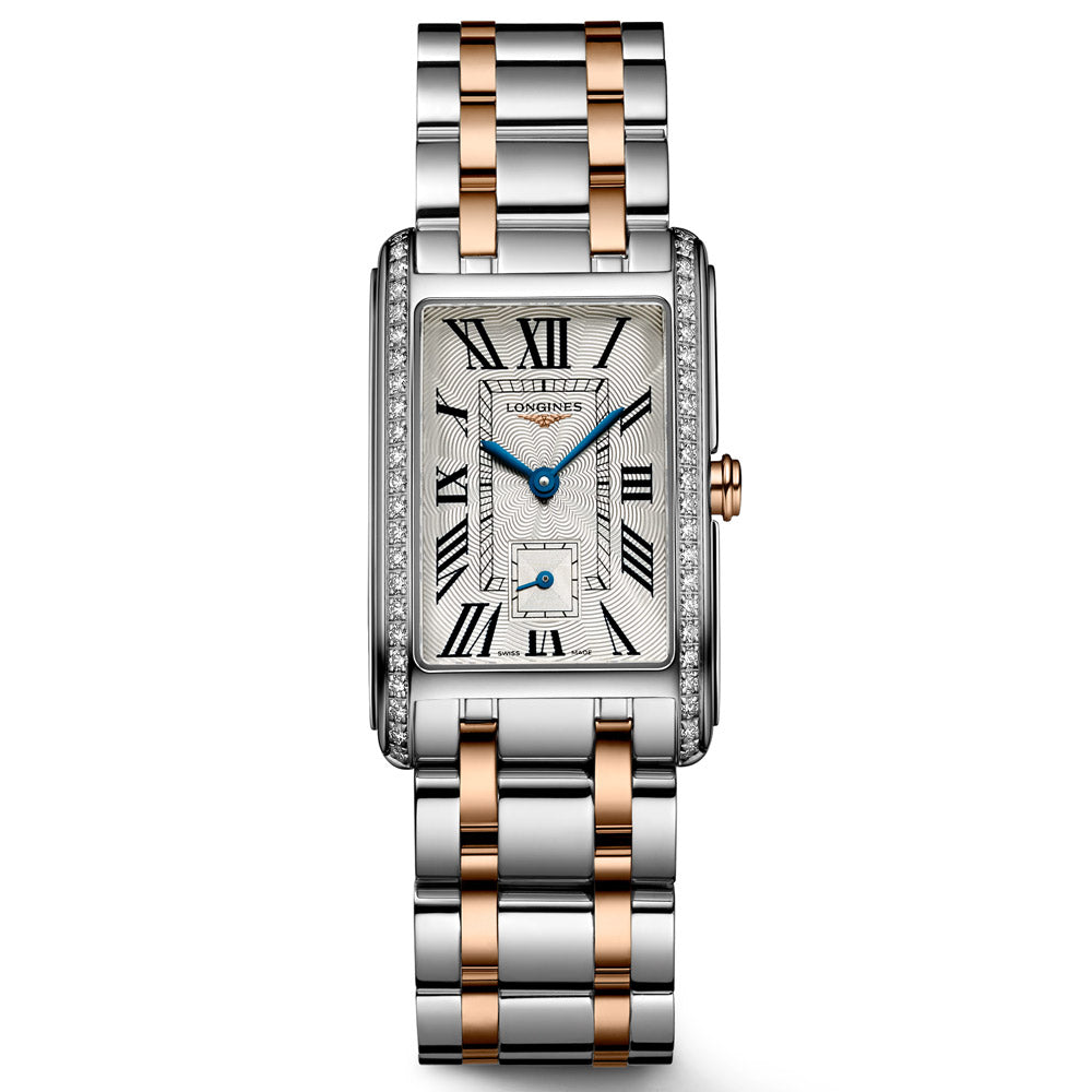 Longines DolceVita Silver Dial 18ct Rose Gold Capped Steel Diamond Ladies Quartz Watch L5.512.5.79.7