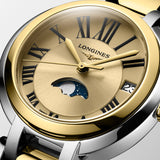 Longines PrimaLuna 30.5mm Gilt Dial Moon Phase 18ct Yellow Gold Capped Steel Ladies Quartz Watch L8.115.5.31.7