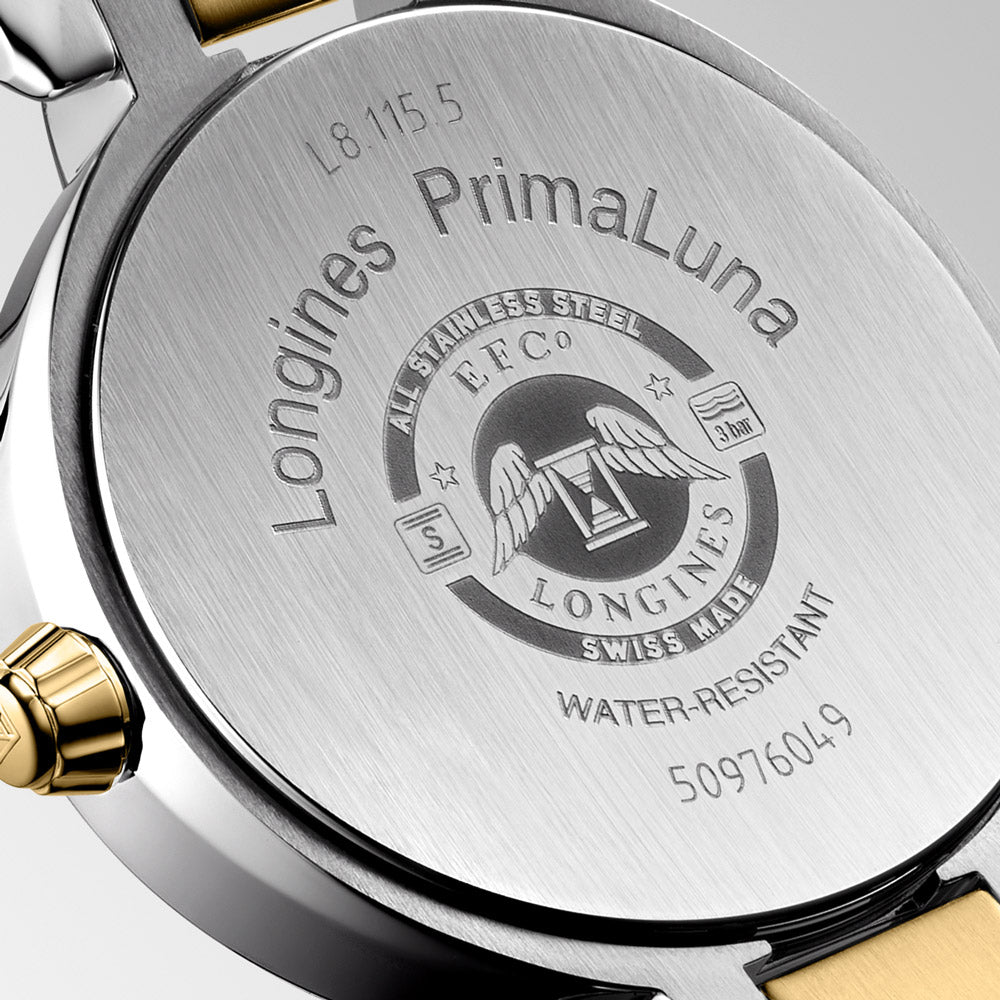 Longines PrimaLuna 30.5mm Gilt Dial Moon Phase 18ct Yellow Gold Capped Steel Ladies Quartz Watch L8.115.5.31.7