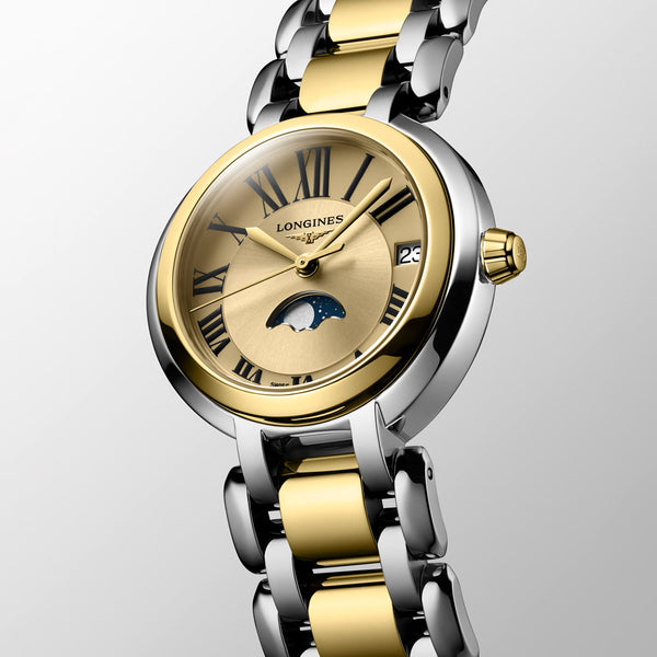 Longines PrimaLuna 30.5mm Gilt Dial Moon Phase 18ct Yellow Gold Capped Steel Ladies Quartz Watch L8.115.5.31.7