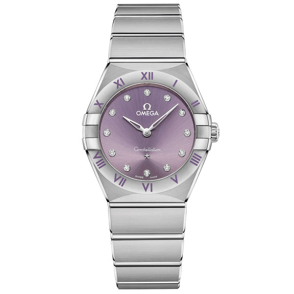 Omega Constellation 28mm Purple Dial Diamond Ladies Quartz Watch 13110286060002