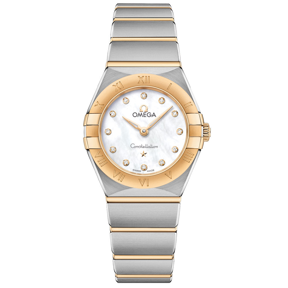 OMEGA Constellation 25mm MOP Dial 18ct Yellow Gold & Steel Diamond Ladies Quartz Watch 13120256055002