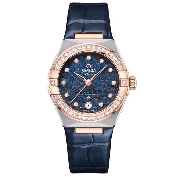 OMEGA Constellation 29mm Blue Dial Steel & 18ct Rose Gold Diamond Ladies Automatic Watch 13128292099003