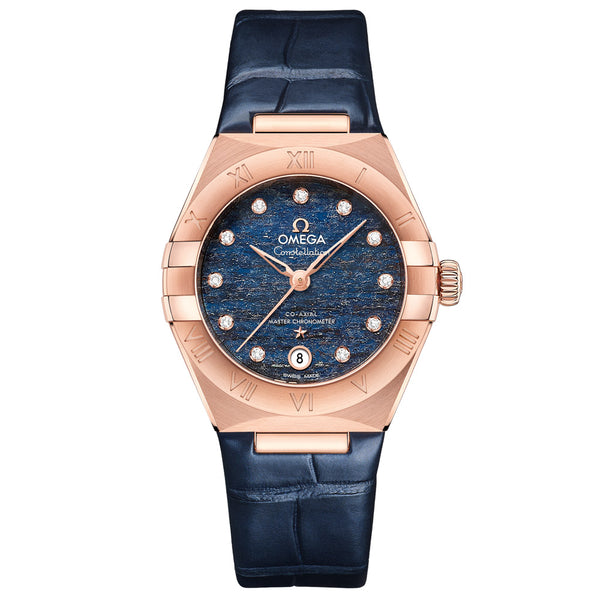 OMEGA Constellation 29mm Blue Dial 18ct Rose Gold Diamond Ladies Automatic Watch 13153292099001