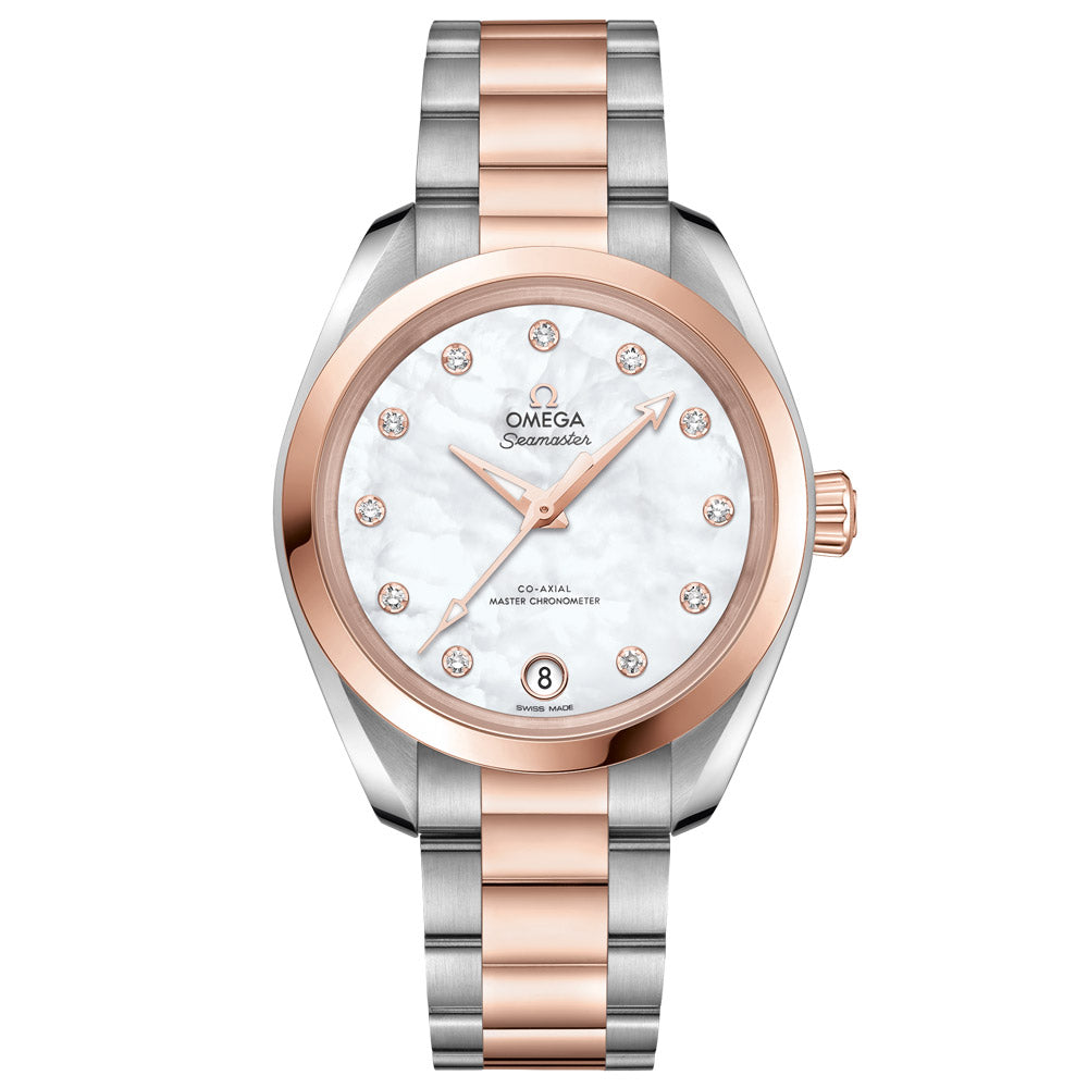 OMEGA Seamaster Aqua Terra 34mm MOP Dial 18ct Rose Gold & Steel Diamond Ladies Automatic Watch 22020342055001