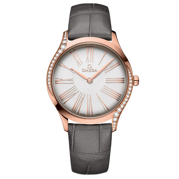 OMEGA De Ville Tresor 36mm Silver Dial 18ct Rose Gold Diamond Ladies Quartz Watch 42858366002001