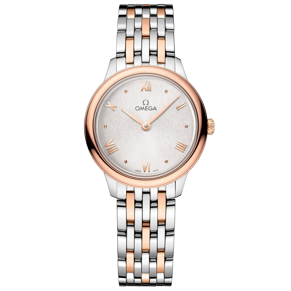 OMEGA De Ville Prestige 27.5mm Silver Dial 18ct Rose Gold and Steel Ladies Quartz Watch 43420286002001