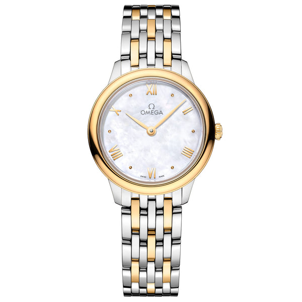 OMEGA De Ville Prestige 27.5mm MOP Dial 18ct Yellow Gold and Steel Ladies Quartz Watch 43420286005001