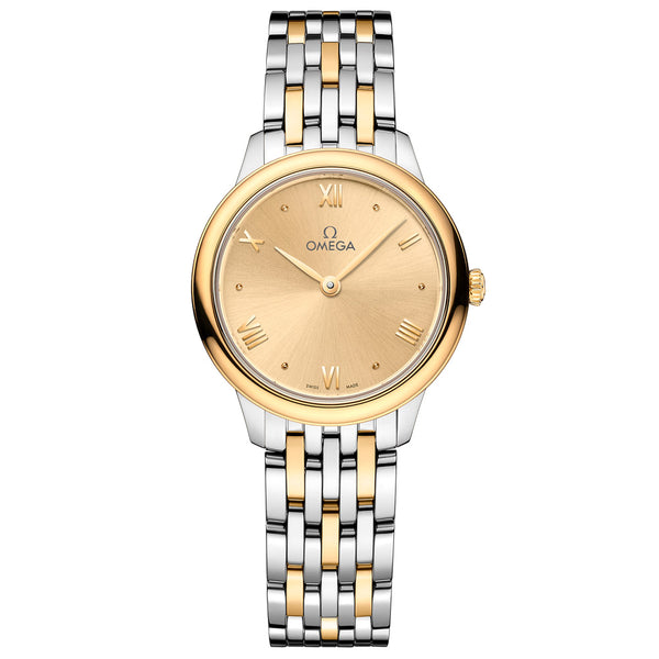 OMEGA De Ville Prestige 27.5mm Yellow Dial 18ct Yellow Gold and Steel Ladies Quartz Watch 43420286008001