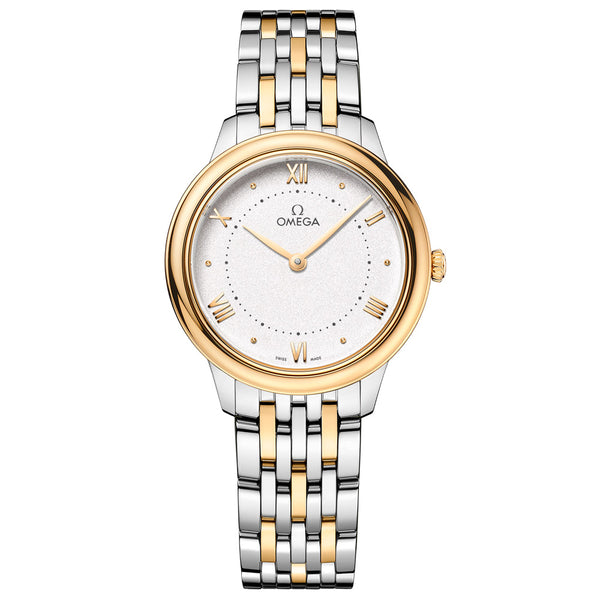 OMEGA De Ville Prestige 30mm Silver Dial 18ct Yellow Gold and Steel Ladies Quartz Watch 43420306002002