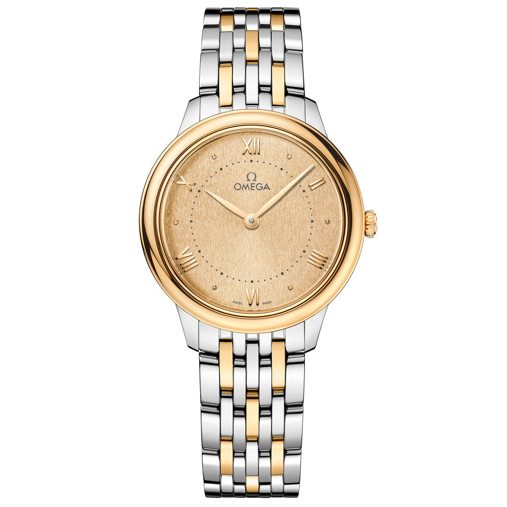 OMEGA De Ville Prestige 30mm Yellow Dial 18ct Yellow Gold and Steel Ladies Quartz Watch 43420306008001