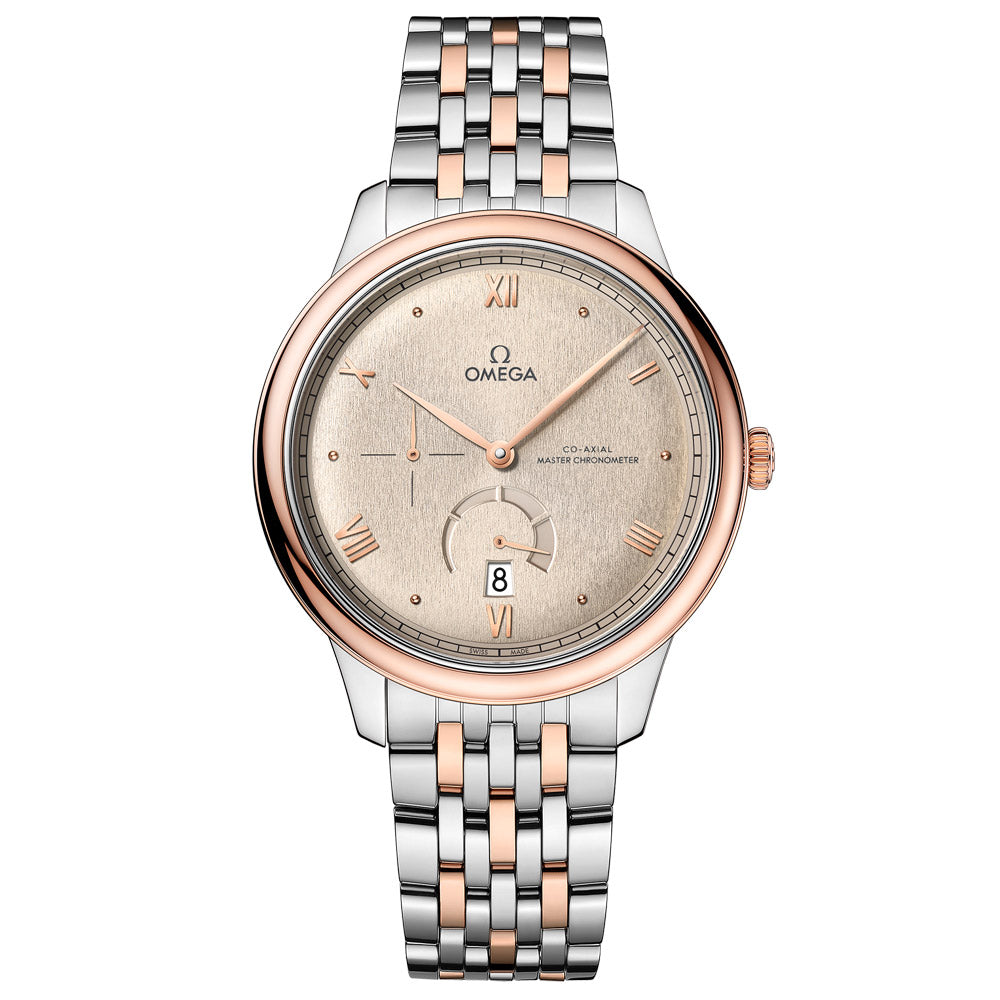 Omega De Ville Prestige Power Reserve 41mm Linen Dial 18ct Rose Gold and Steel Gents Automatic Watch 43420412109001