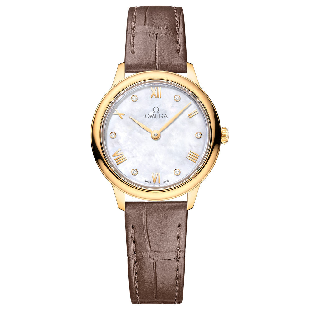 OMEGA De Ville Prestige 27.5mm MOP Dial 18ct Yellow Gold Diamond Ladies Quartz Watch 43453286055002