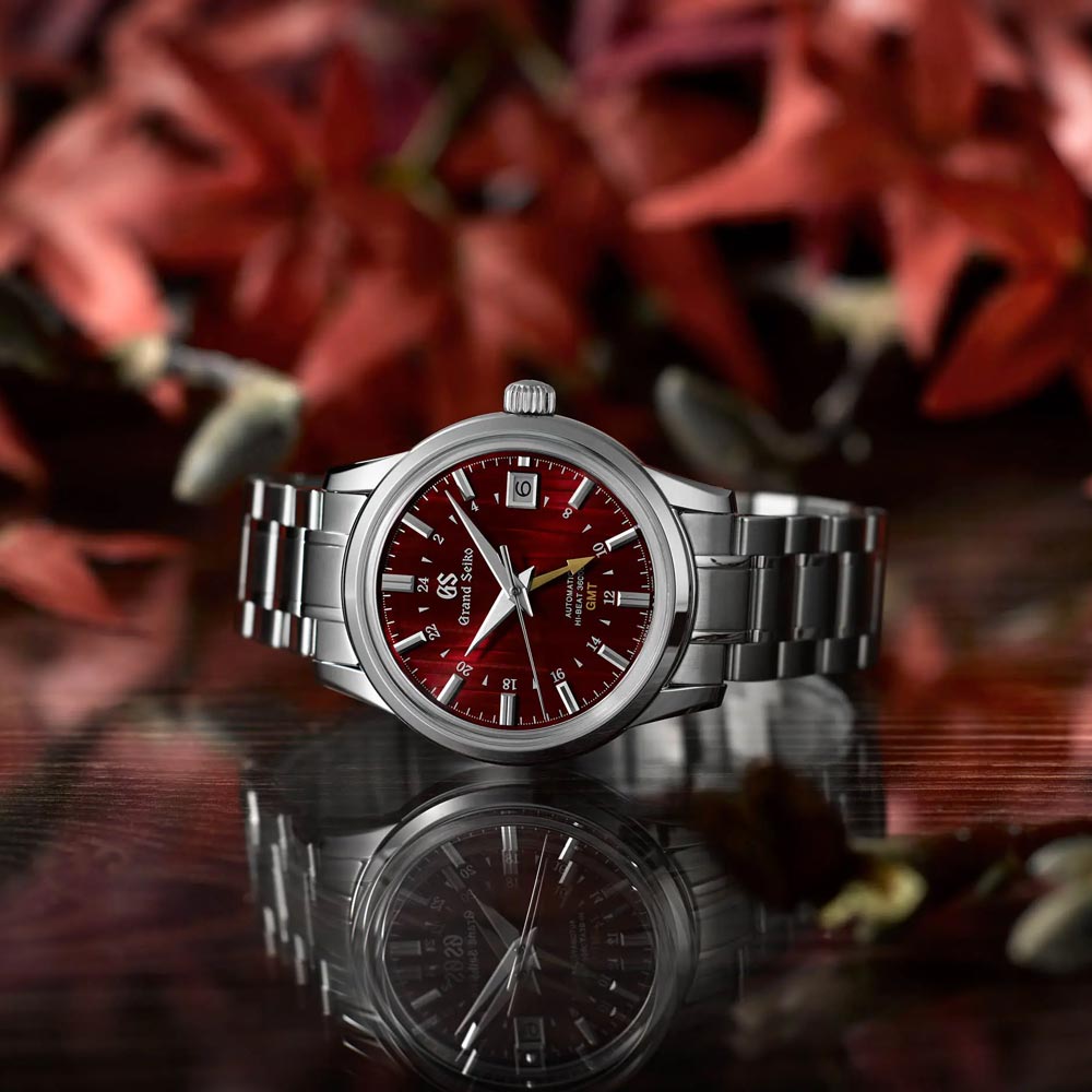 Grand Seiko Elegance Collection Yuka Momiji Mechanical Hi-Beat GMT 39.5mm Red Dial Gents Automatic Watch SBGJ273G