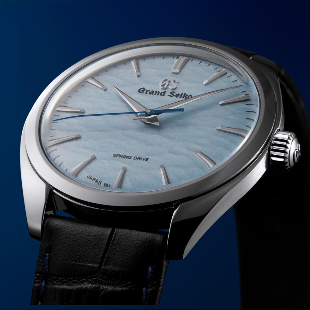 grand seiko elegance collection spring drive manual wound omiwatari 38.5mm blue dial gents watch lug view