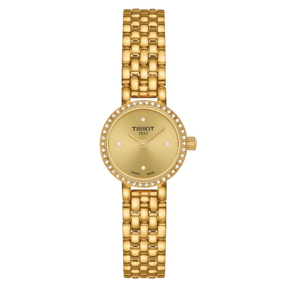 Tissot Lovely Round 19.5mm MOP Diamond Dot Dial Yellow Gold PVD Steel Ladies Quartz Watch T1400096302600