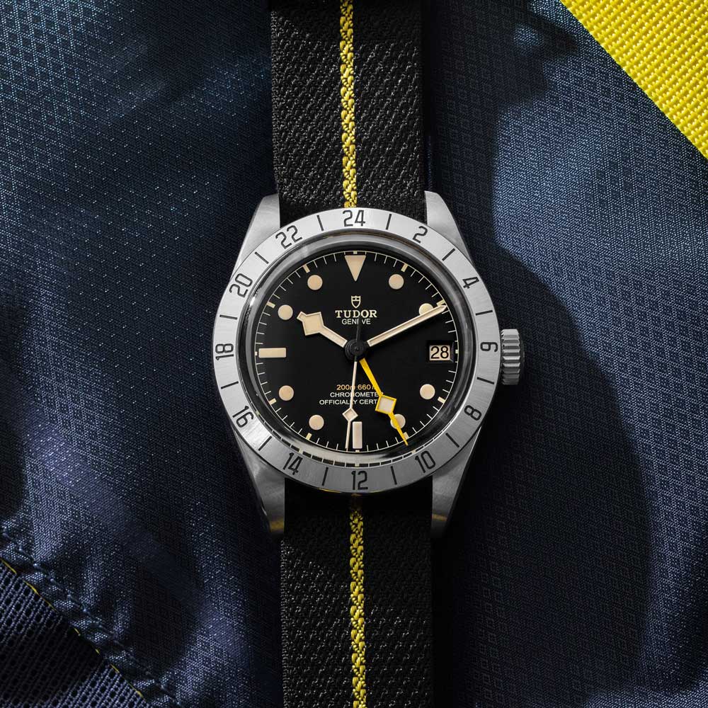 tudor black bay pro 39mm black dial steel on fabric strap automatic watch lifestyle image