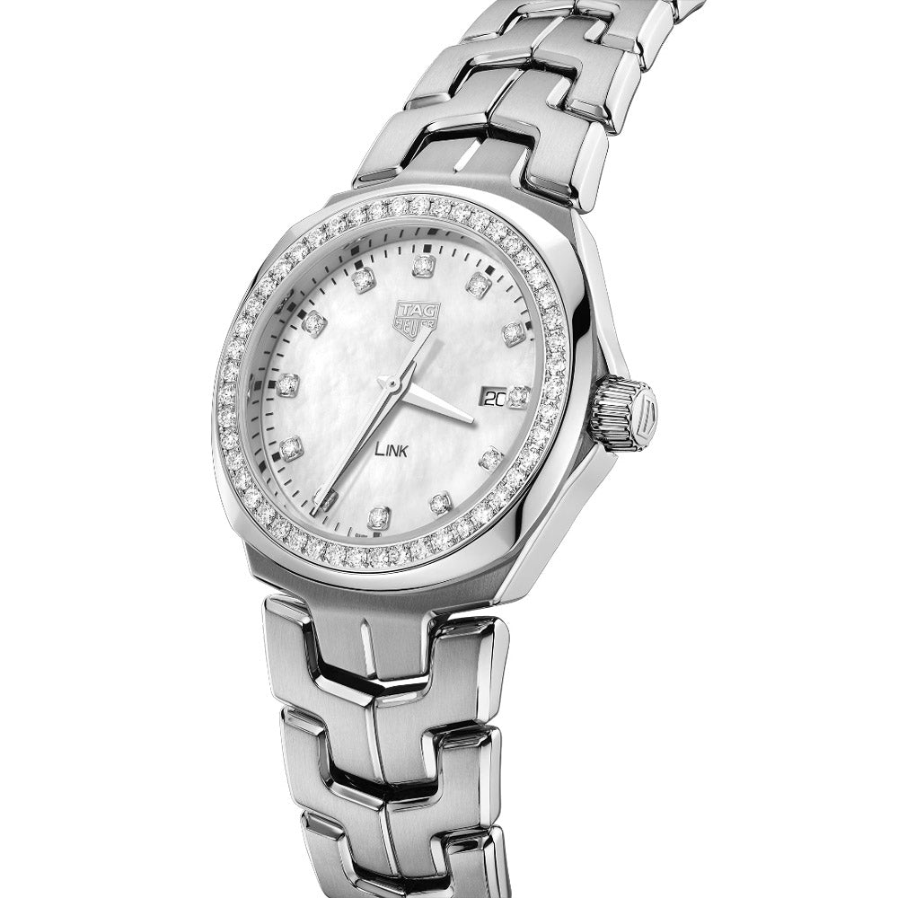 TAG Heuer Link 32mm MOP Diamond Dot Dial Ladies Quartz Watch WBC1316.B