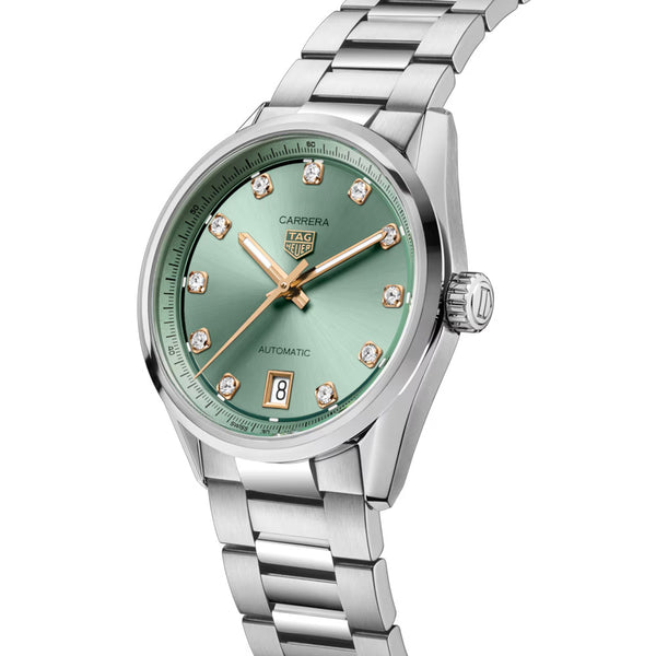 TAG Heuer Carrera Date 36mm Green Diamond Dot Dial Ladies Automatic Watch WBN2317.BA0001