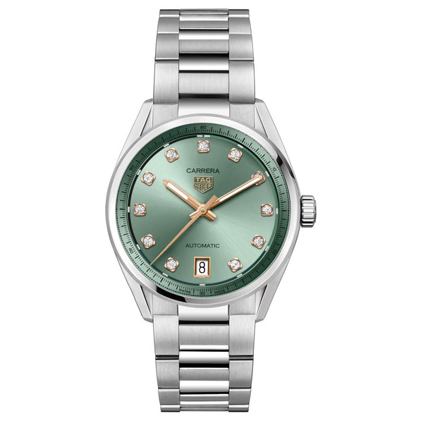 TAG Heuer Carrera Date 36mm Green Diamond Dot Dial Ladies Automatic Watch WBN2317.BA0001