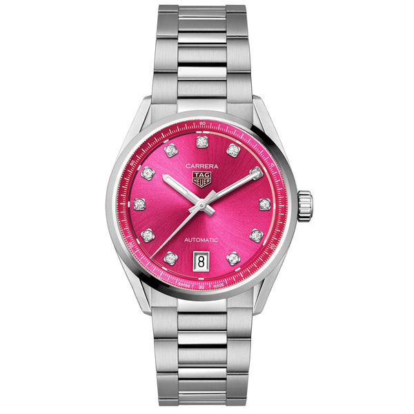 TAG Heuer Carrera Date 36mm Pink Diamond Dot Dial Ladies Automatic Watch WBN2318.BA0001