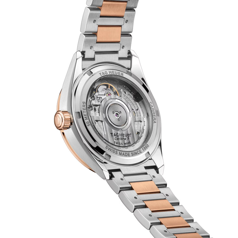 TAG Heuer Carrera Date 36mm MOP Diamond Dot Dial 18ct Rose Gold & Steel Automatic Ladies Watch WBN2351.BD0000