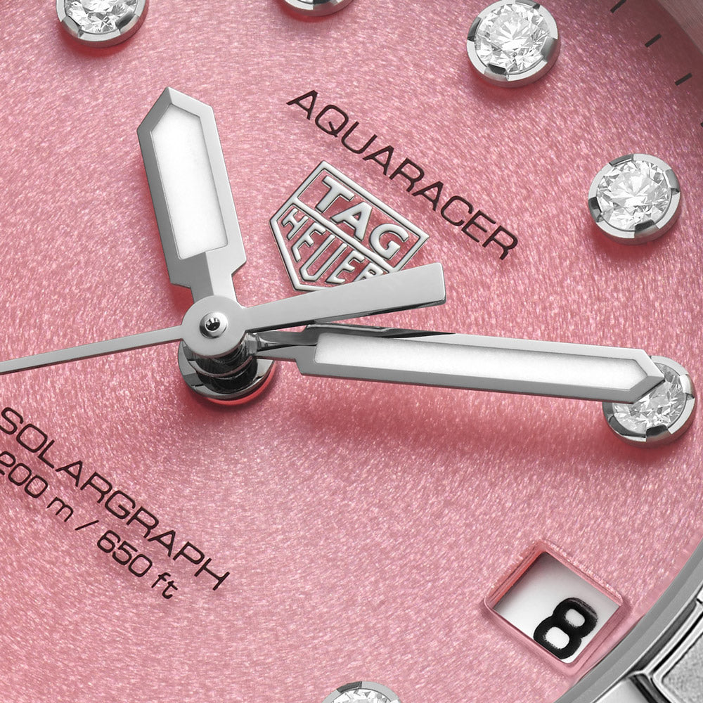 TAG Heuer Aquaracer Professional 200 Solargraph Pink Dial 34mm Diamond Quartz Ladies Watch WBP1318.BA0005