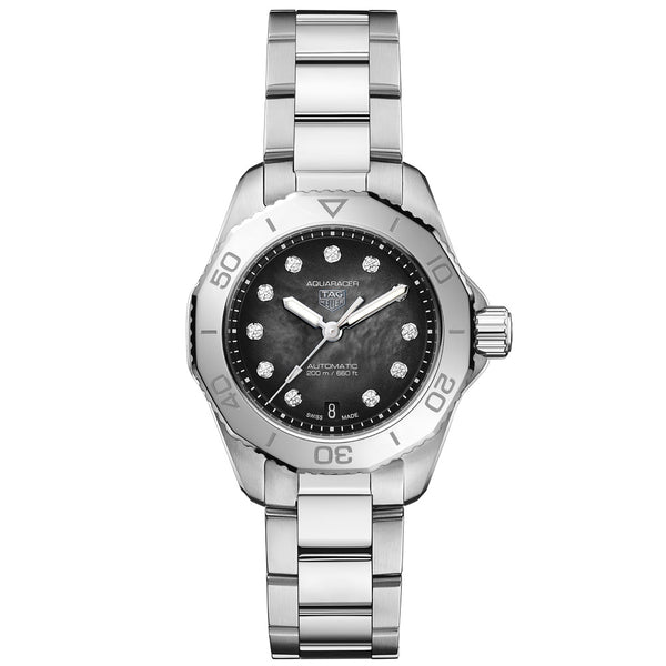 TAG Heuer Aquaracer Professional 200 Date 30mm Black MOP Dial Diamond Automatic Ladies Watch WBP2410.BA0622