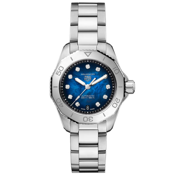 TAG Heuer Aquaracer Professional 200 Date 30mm Blue MOP Dial Diamond Automatic Ladies Watch WBP2411.BA0622