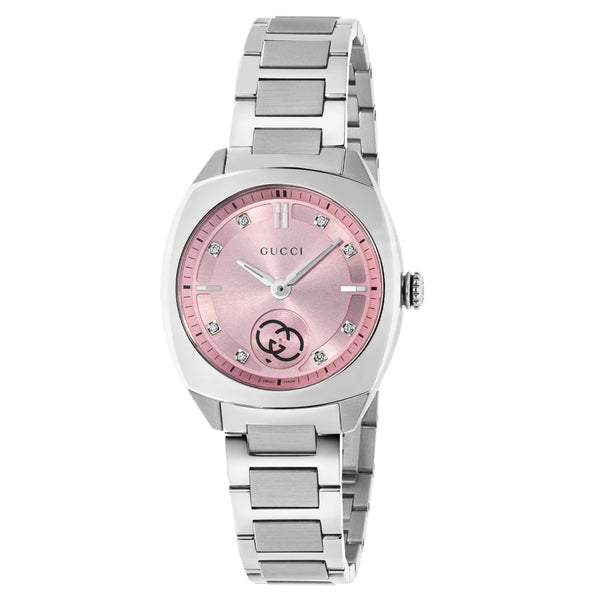 Gucci Interlocking 29mm Pink Dial Diamond Ladies Quartz Watch YA142511