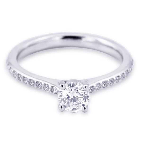 The Jasmine Platinum Round Brilliant Cut Diamond Solitaire Engagement Ring With Diamond Set Shoulders