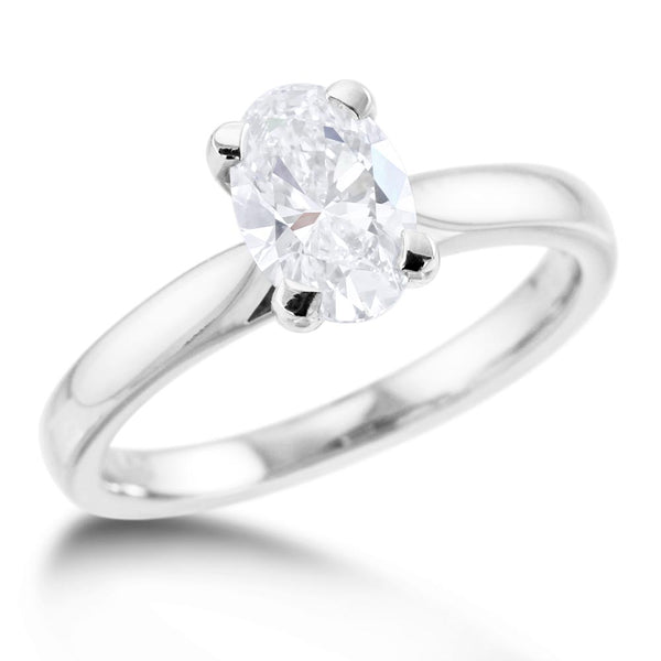 The Oval Cut Four Claw Platinum Laboratory Grown Diamond Solitaire Engagement Ring