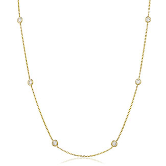 18ct Yellow Gold 0.88ct Round Brilliant Cut Diamond Station Necklace