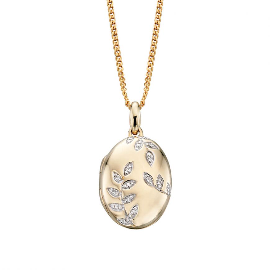 9ct Yellow Gold Diamond Leaf Oval Locket Only GP841