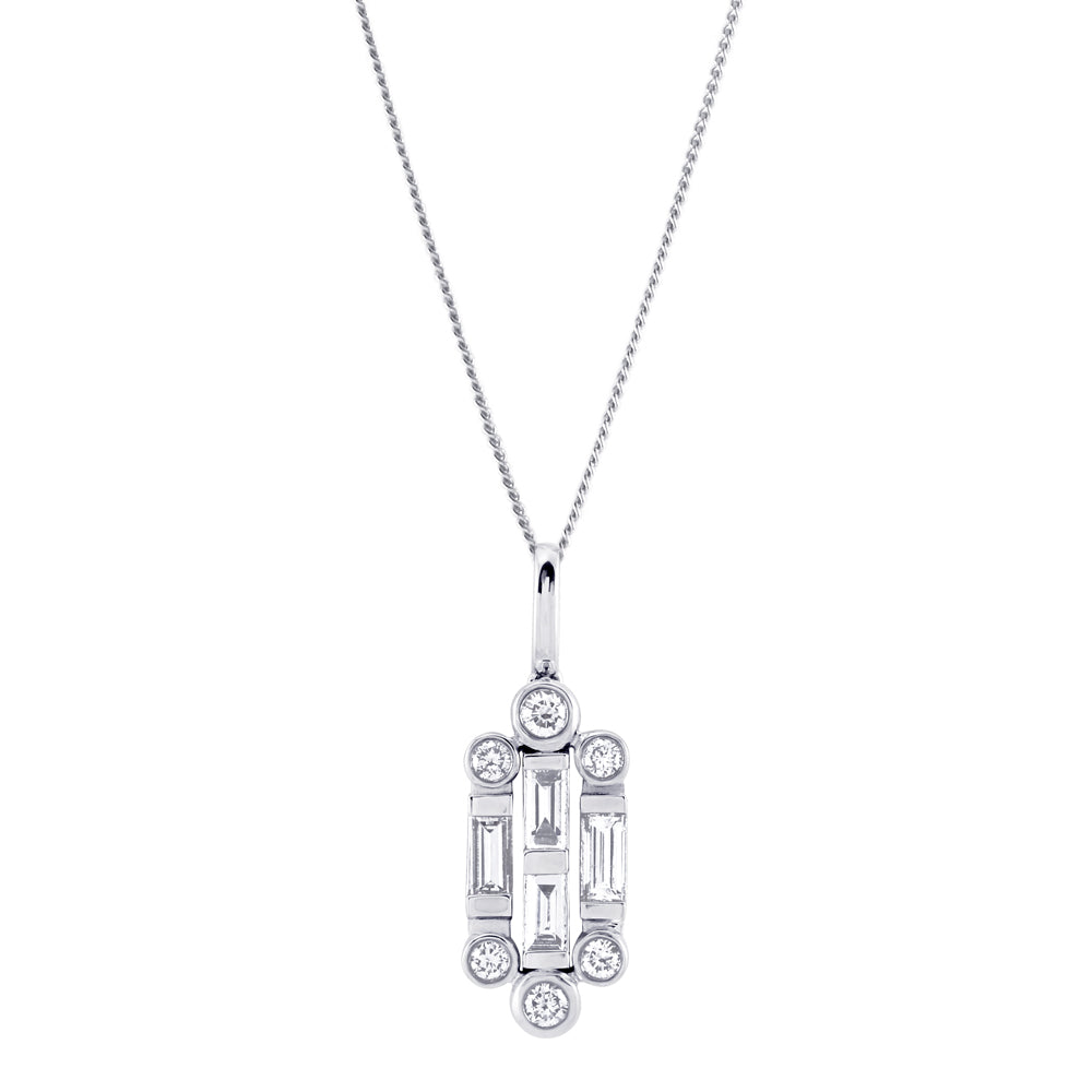 18ct White Gold 0.60ct Baguette And Round Brilliant Cut Diamond Pendant Only