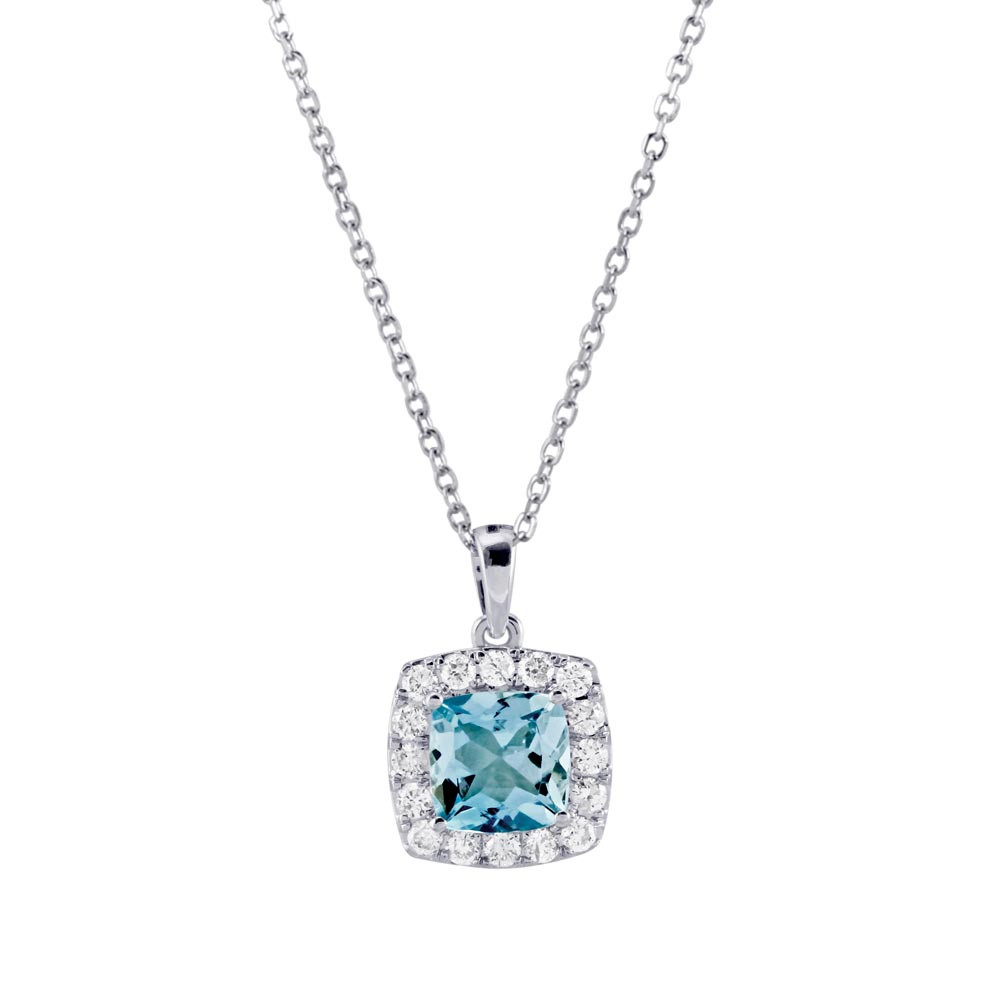 18ct White Gold 0.64ct Aquamarine and 0.26ct Diamond Necklace