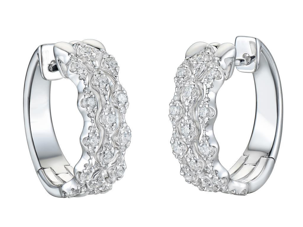 18ct White Gold 0.75ct Triple Row Diamond Hoop Earrings