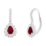 18ct White Gold 0.96ct Ruby And Diamond Drop Hook Earrings