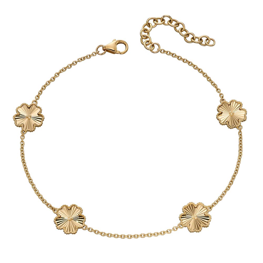 9ct Yellow Gold Flower Station Bracelet GB488